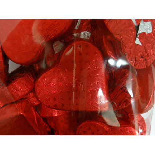 Chocolate Gems Romeo Hearts Embossed Red Foil 1kg (Apx 39pc)