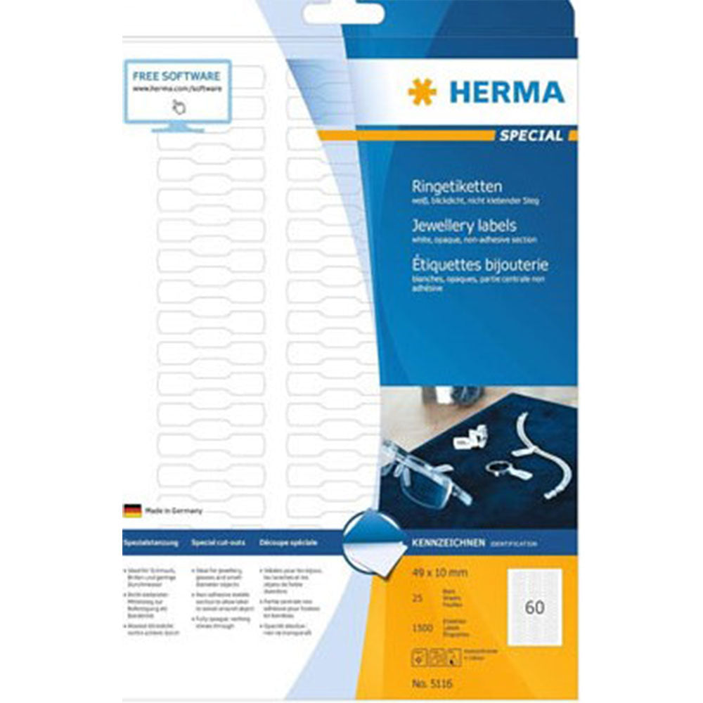 Herma Opaque Jewellery Labels A4 25pc White (49x10mm)