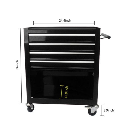 4-Drawer Multifunctional Tool Cart with Wheels (Black)