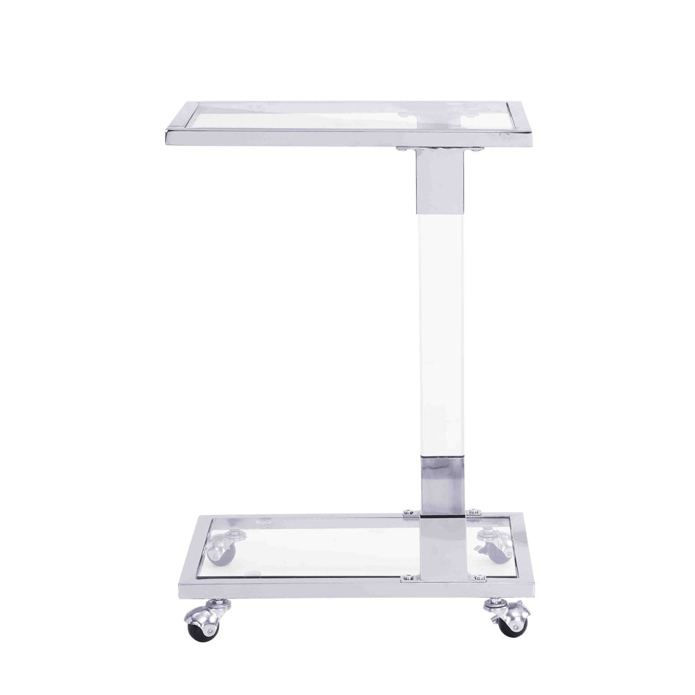 Top C Shape Acrylic Table w/ Chrome Glass Side & Metal Base