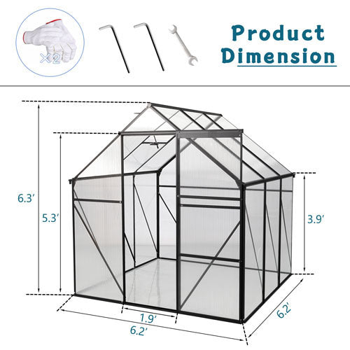 Polycarbonate Walk-in Greenhouse Garden (6x6ft)