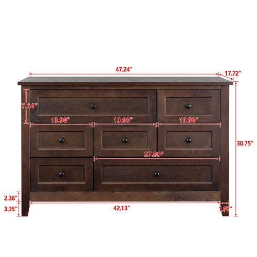 7 Drawer Solid Wood Buffet Server Console Table (Auburn)