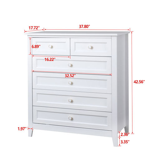 Solid Wood Free Standing Dresser for Bedroom (White)