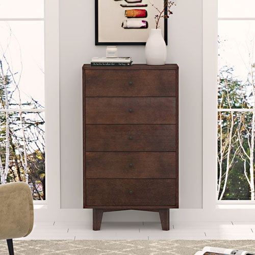 5 Drawers Wood Accent Stylish Tall Dresser (Auburn)