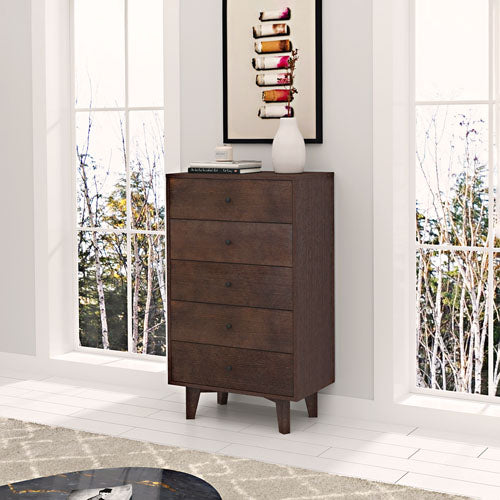 5 Drawers Wood Accent Stylish Tall Dresser (Auburn)