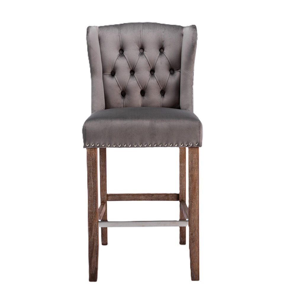 Velvet Barstools w/ Nailhead Trim & Tufted Back 27"