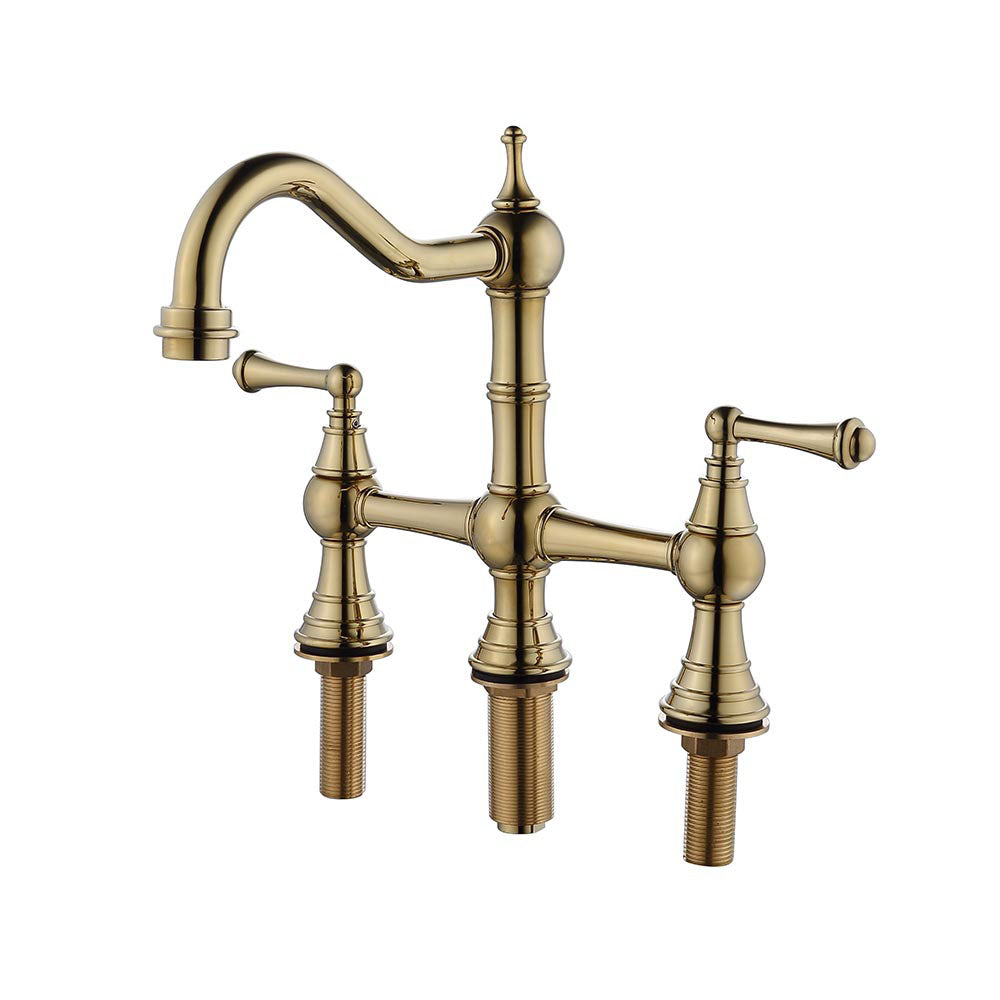 Bridge Dual Handles Faucet w/ Pull-Out Side Spray (Gold)