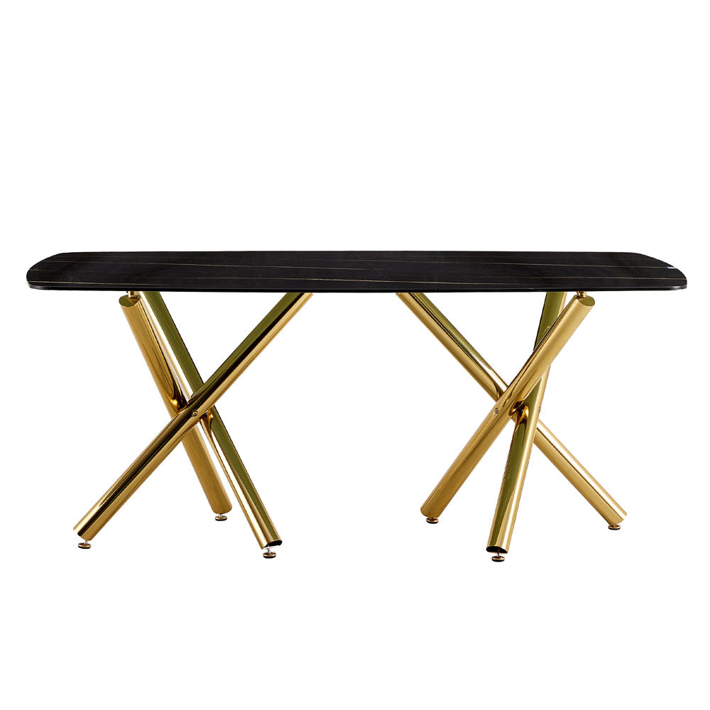 6-8 Seater Dining Table with Black Marble Top & Gold Legs