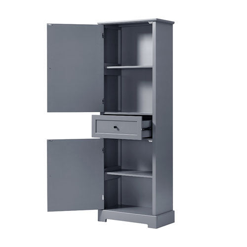 Tall Bathroom Cabinet with Adjustable Shelf & Drawer (Grey)