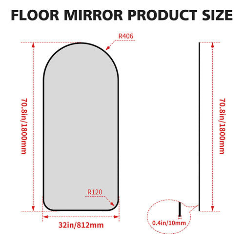 71x32 Inch Arch Full-Length Mirror (Black)