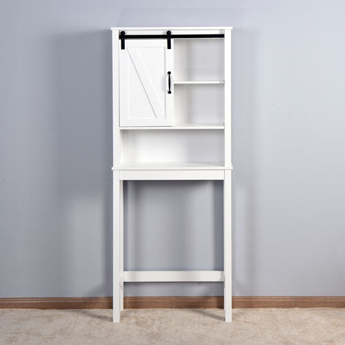 Over-the-Toilet Space-Saving Storage with Barn Door (White)