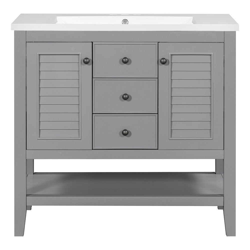 Vanity with Ceramic Basin, Cabinets, Drawers & Shelf (Grey)