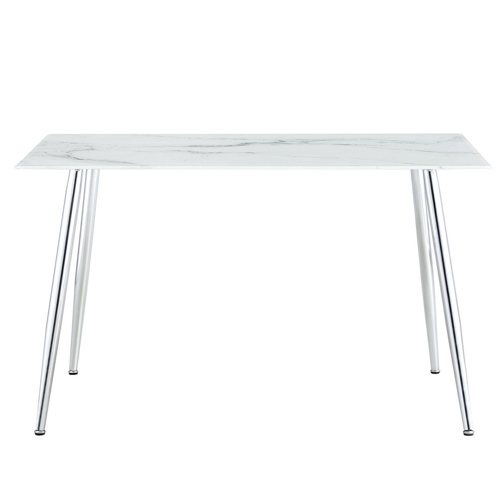 Minimalist White Marbled Glass Desktop w/ Silver Metal Legs