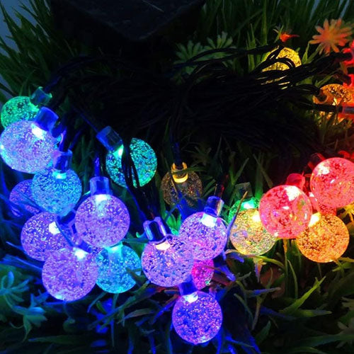 Solar Powered Outdoor Colorful Globe String Fairy LED Lights