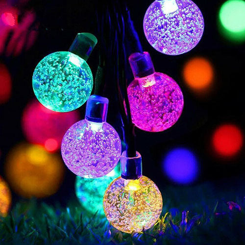 Solar Powered Outdoor Colorful Globe String Fairy LED Lights