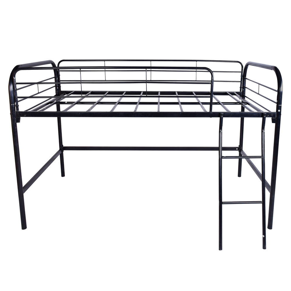 Twin-Sized Full Metal High Loft Bedframe with Ladder & Rails