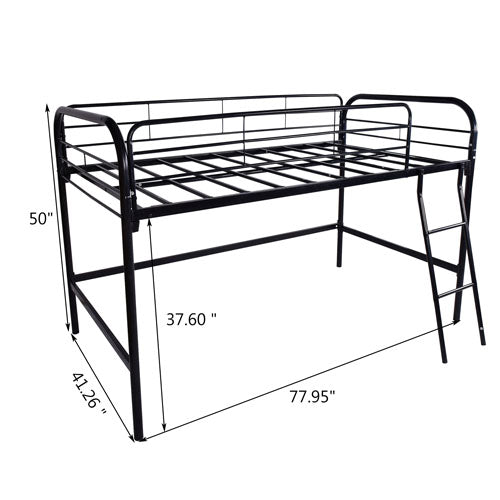 Twin-Sized Full Metal High Loft Bedframe with Ladder & Rails