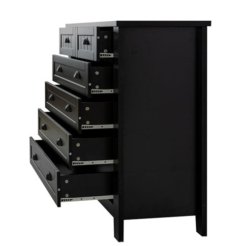 6 Drawers Wood Accent Stylish Tall Storage Organizer (Black)