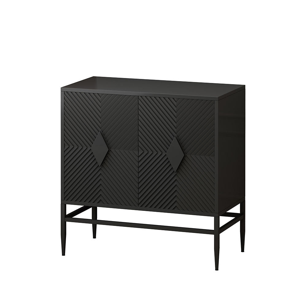 Modern Wooden Accent Cabinet with Metal Legs 31.5" (Black)