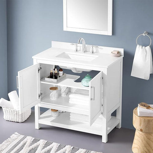 Bathroom Vanity with Sink & Multi-functional Cabinet (White)