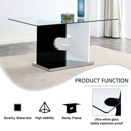 Large Modern Minimalist Glass Table w/ SpecialShaped Bracket