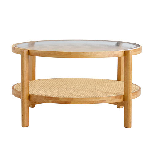 Wooden Double Layered Circular Rattan Coffee Table