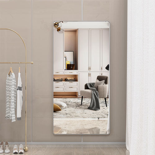 Oversized Mirror with Mobile Tray and Silver Frame (72x36")