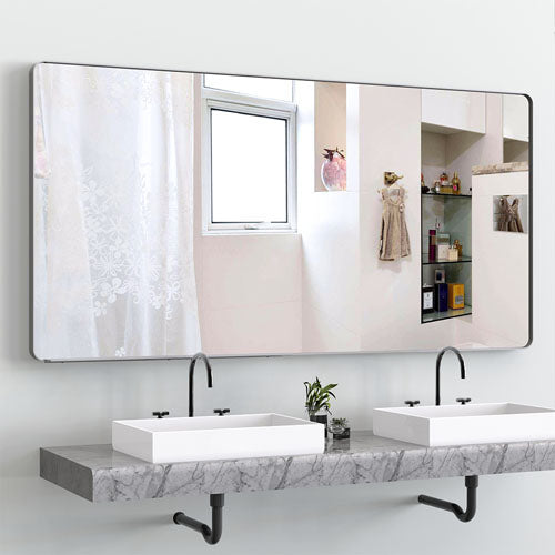 Oversized Mirror with Mobile Tray and Silver Frame (72x36")