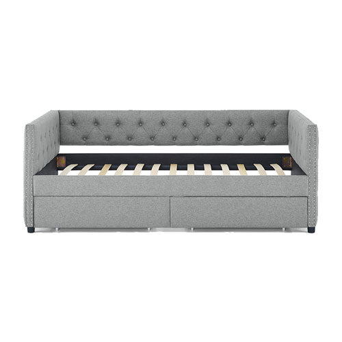 Two Drawers Tufted Twin Size Daybed with Nail Heads