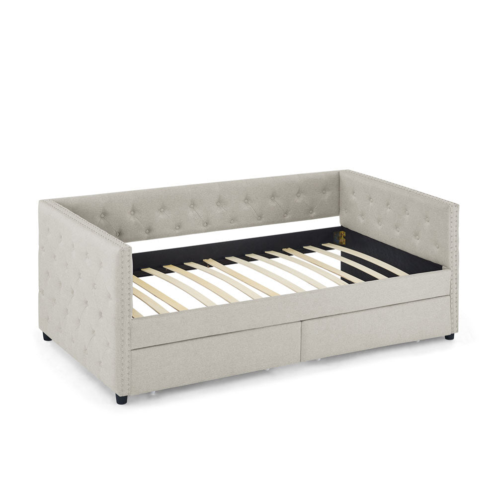 Two Drawers Tufted Twin Size Daybed with Nail Heads