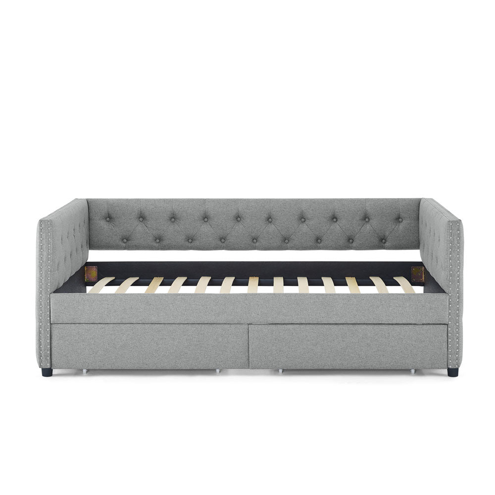 Two Drawers Tufted Twin Size Daybed with Nail Heads