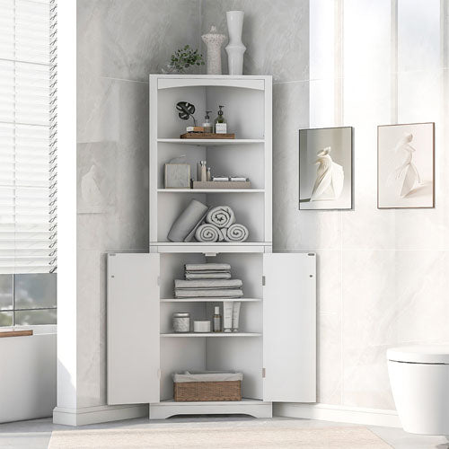 White Corner Cabinet with Adjustable Shelves