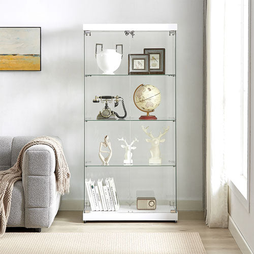 4-Tier Double Door Glass Display Cabinet