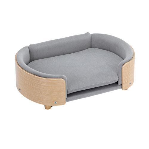 Scandinavian Elevated Dog Bed w/ Wood Legs & Velvet Cushion