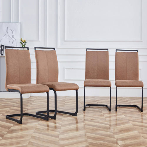 High Back Upholstered Side Chair w/ C Shape Legs 4pc (Brown)