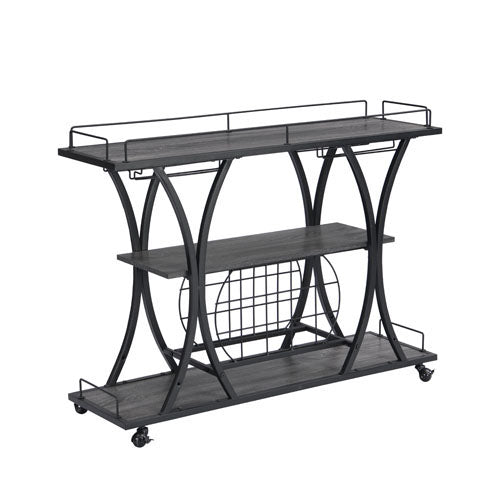 Kitchen 3-Tier Storage Shelves Cart with Wine Rack (Black)