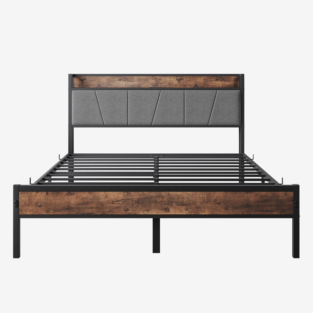 Queen-Sized Platform Bedframe w/ Storage & Wooden Headboard