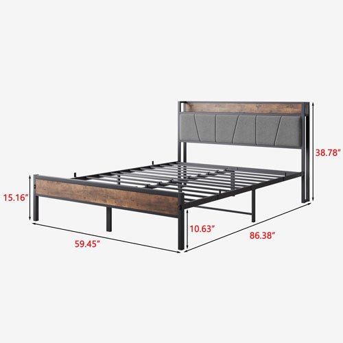 Queen-Sized Platform Bedframe w/ Storage & Wooden Headboard