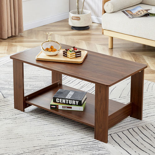 Minimalist Double Layered Rectangular Wooden Table (Walnut)