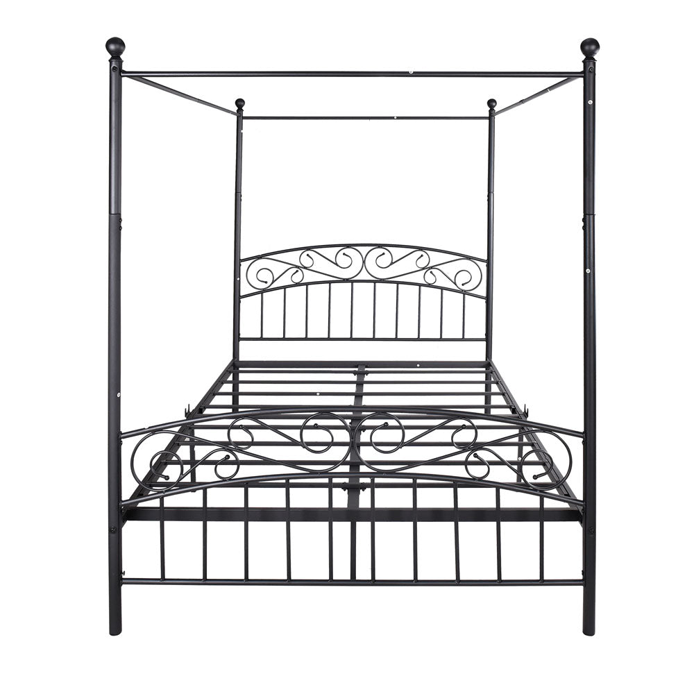 Queen Size Metal Canopy Bed Frame with Head & Footboard