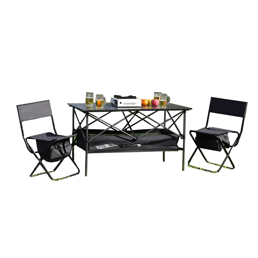 Outdoor Roll up Table & Folding Chair (Set of 3)