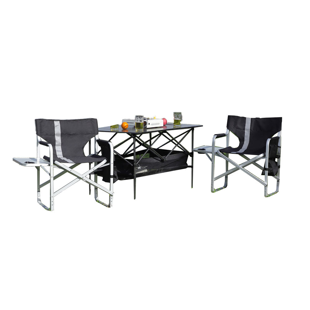 Outdoor Roll up Table & Folding Chair (Set of 3)