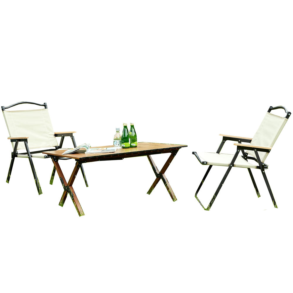 Outdoor Roll up Table & Folding Chair (Set of 3)