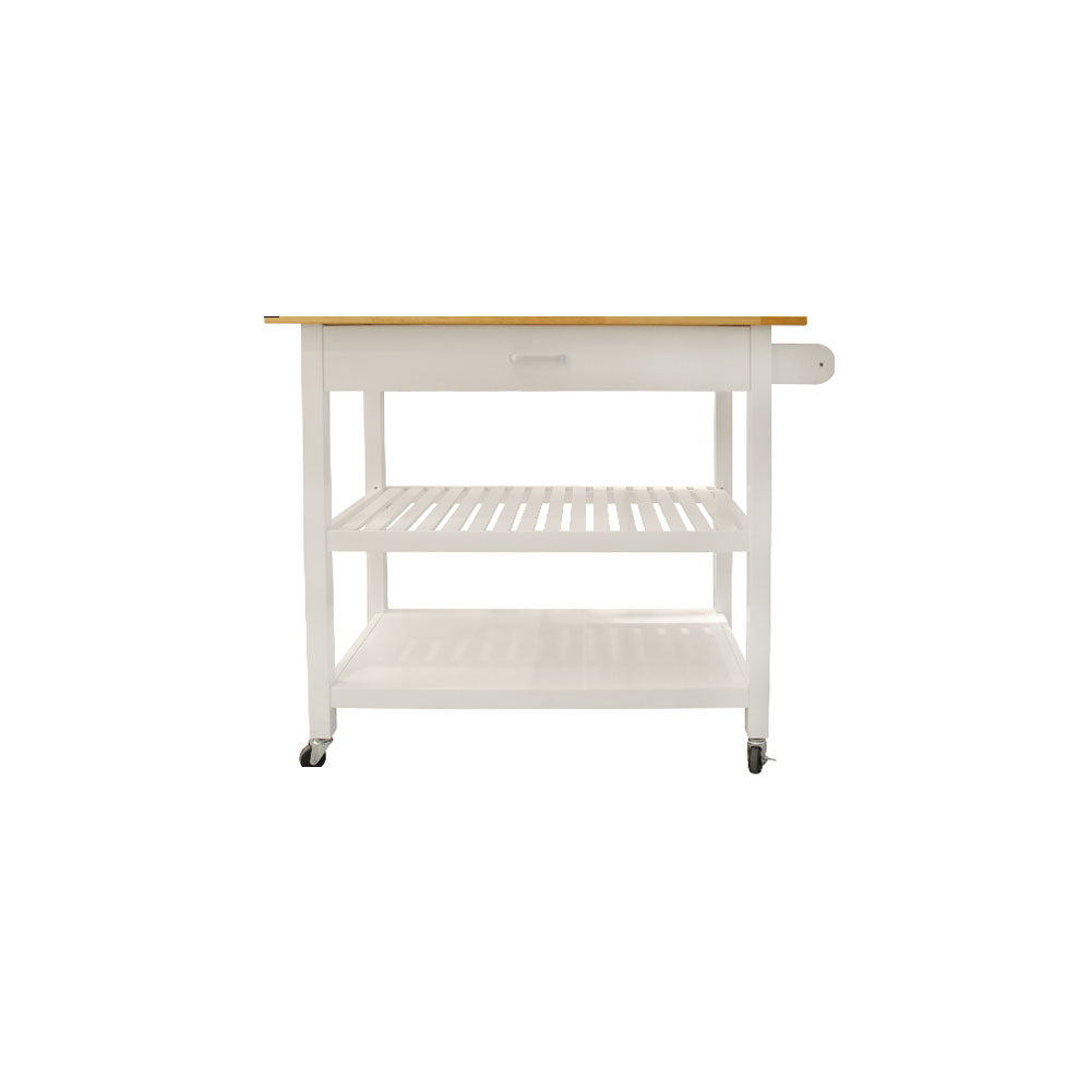 Simple Mobile Kitchen Island w/ Two Lockable Wheels (White)