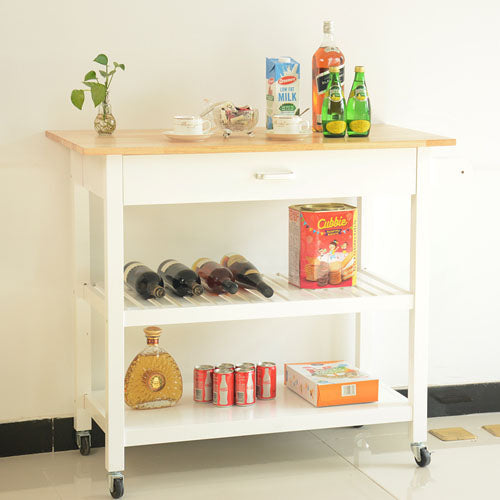 Simple Mobile Kitchen Island w/ Two Lockable Wheels (White)