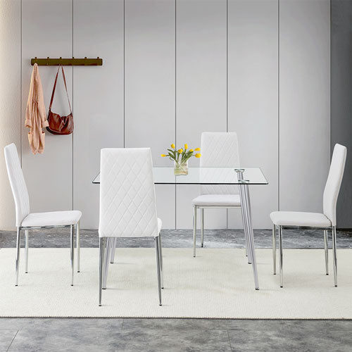 Glass Dining Table with White Chairs