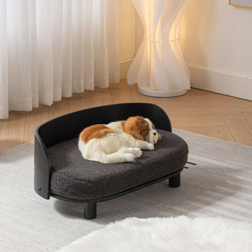 Dog Bed Solid Wood Leg Cashmesh Cushion Black Darcy Grey