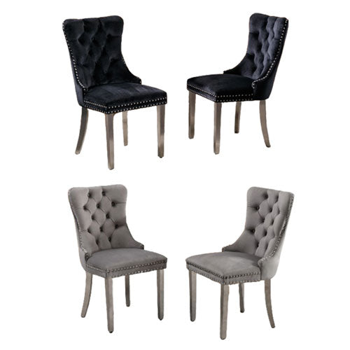 Tufted Velvet Chair with Chrome Metal Legs 2pcs