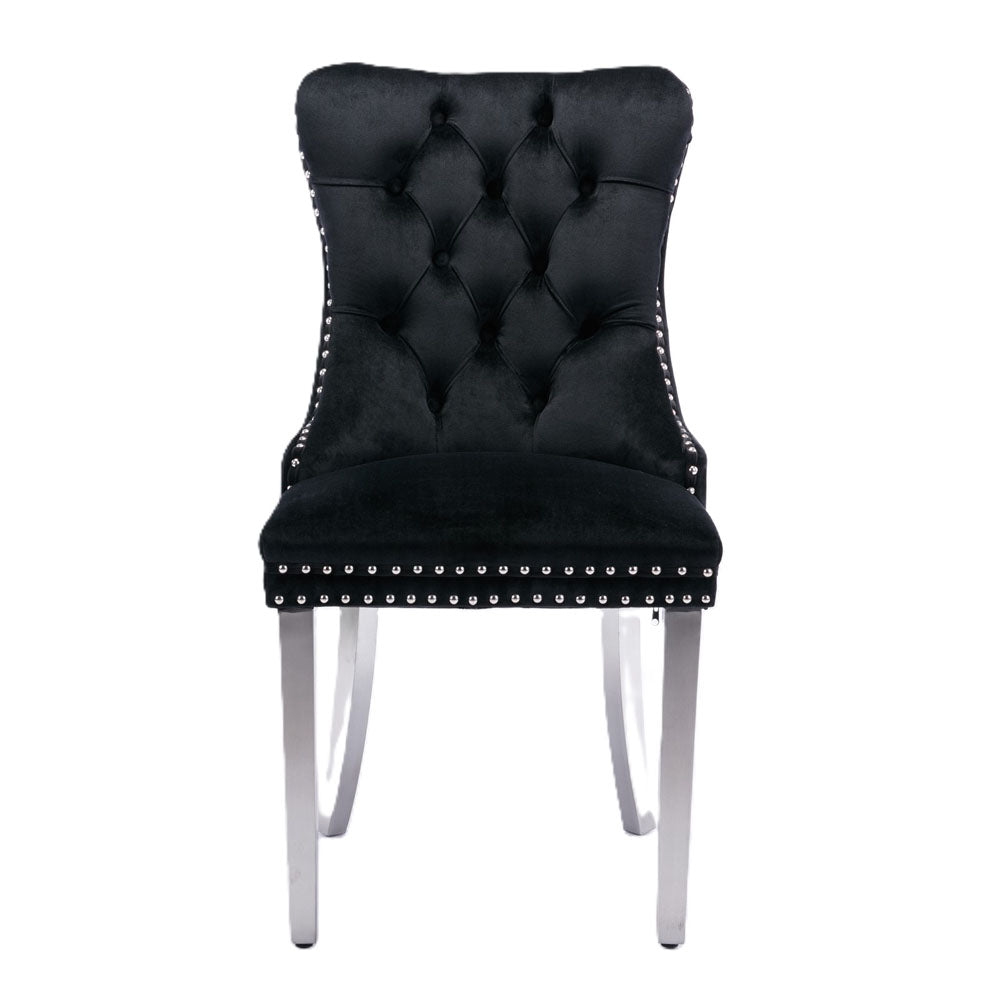 Tufted Velvet Chair with Chrome Metal Legs 2pcs