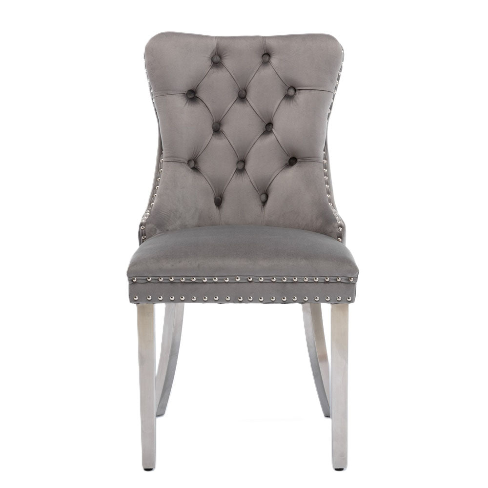 Tufted Velvet Chair with Chrome Metal Legs 2pcs